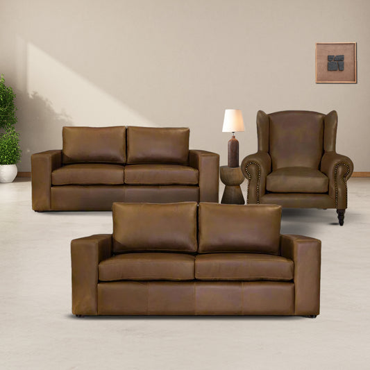 Zambezi Leather Wingback & Sofa Combo