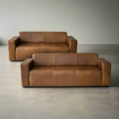 Zambezi 2 + 3 Seater Leather Sofa with Fixed Back - Ouhout
