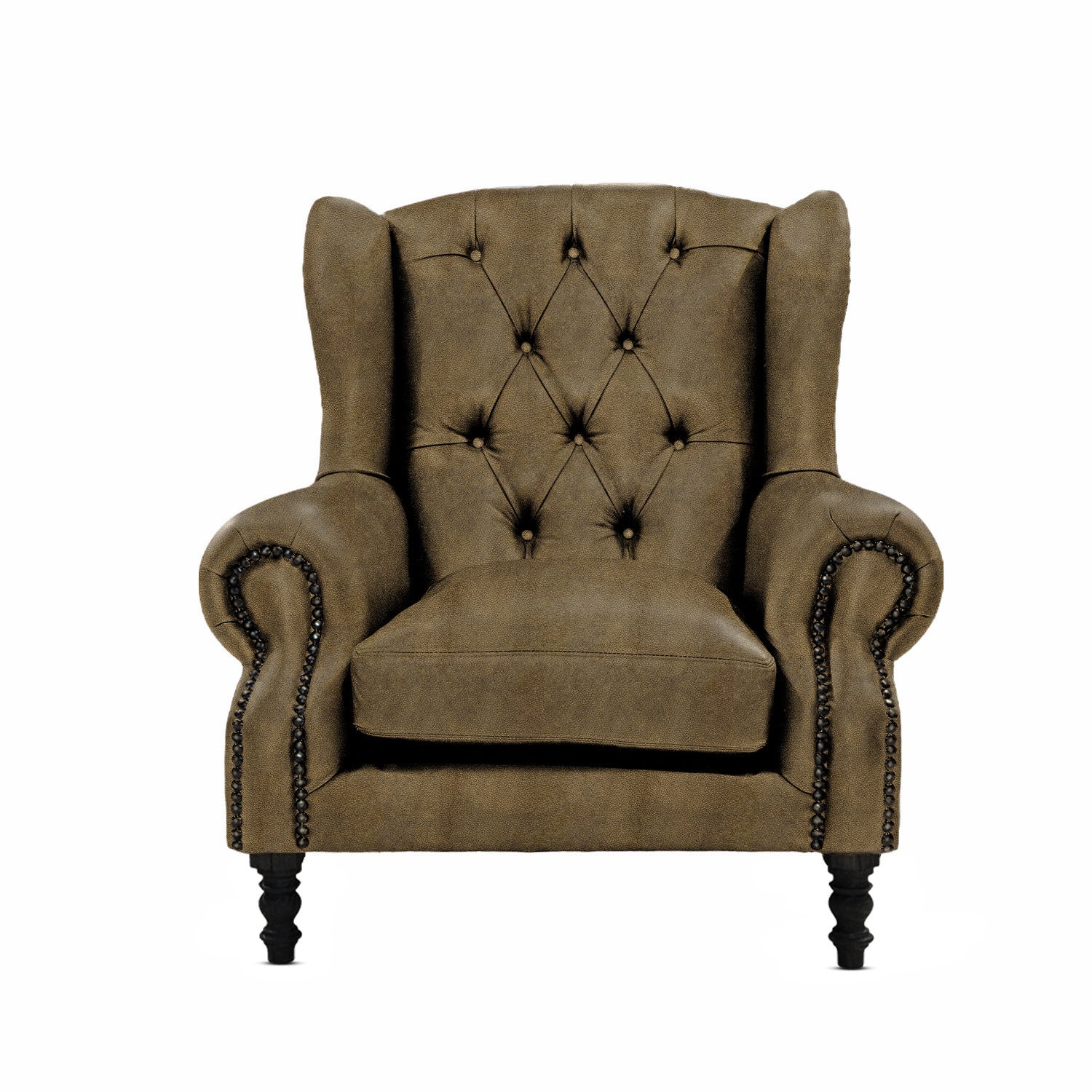 Deep Button Leather Wingback Chair - Ouhout