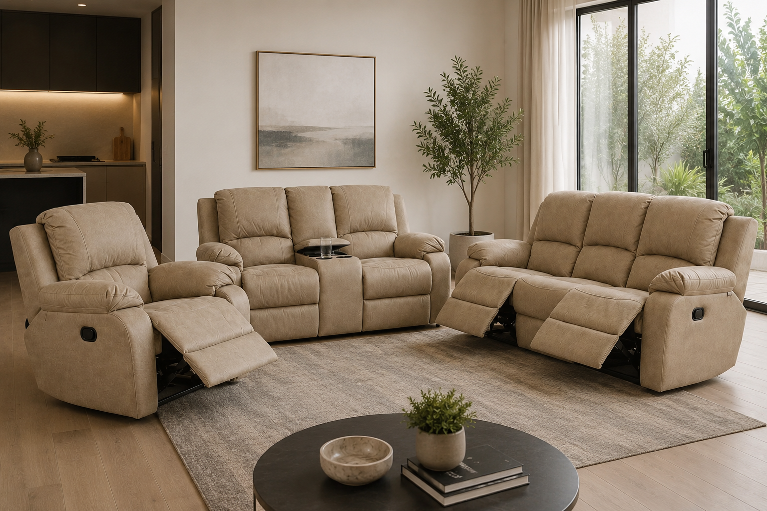 Lyla 321 + Console 3 Motion Recliner Suite Taupe - Ouhout