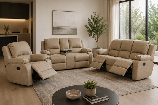 Lyla 321 + Console 3 Motion Recliner Suite Taupe - Ouhout