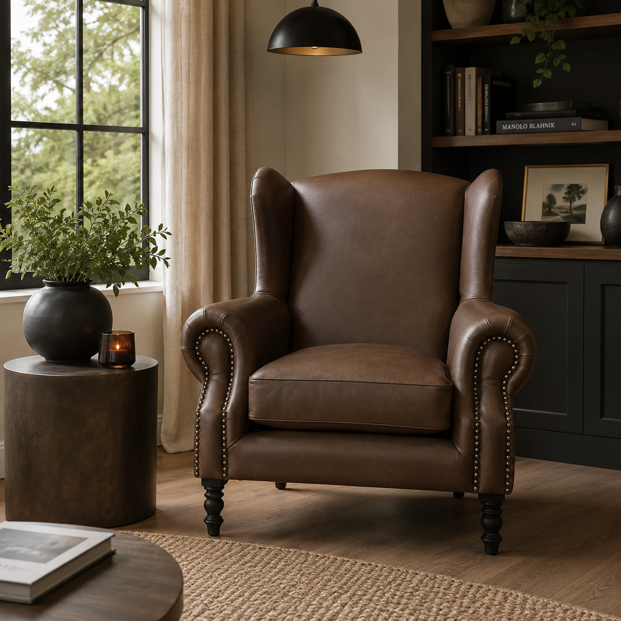Classic Bovine Leather Wingback Chair - Ouhout
