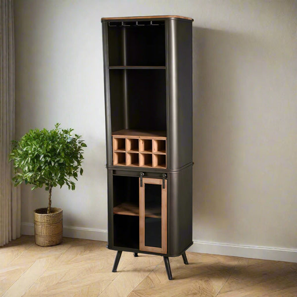 Kirea Tall Wine Cabinet - Ouhout