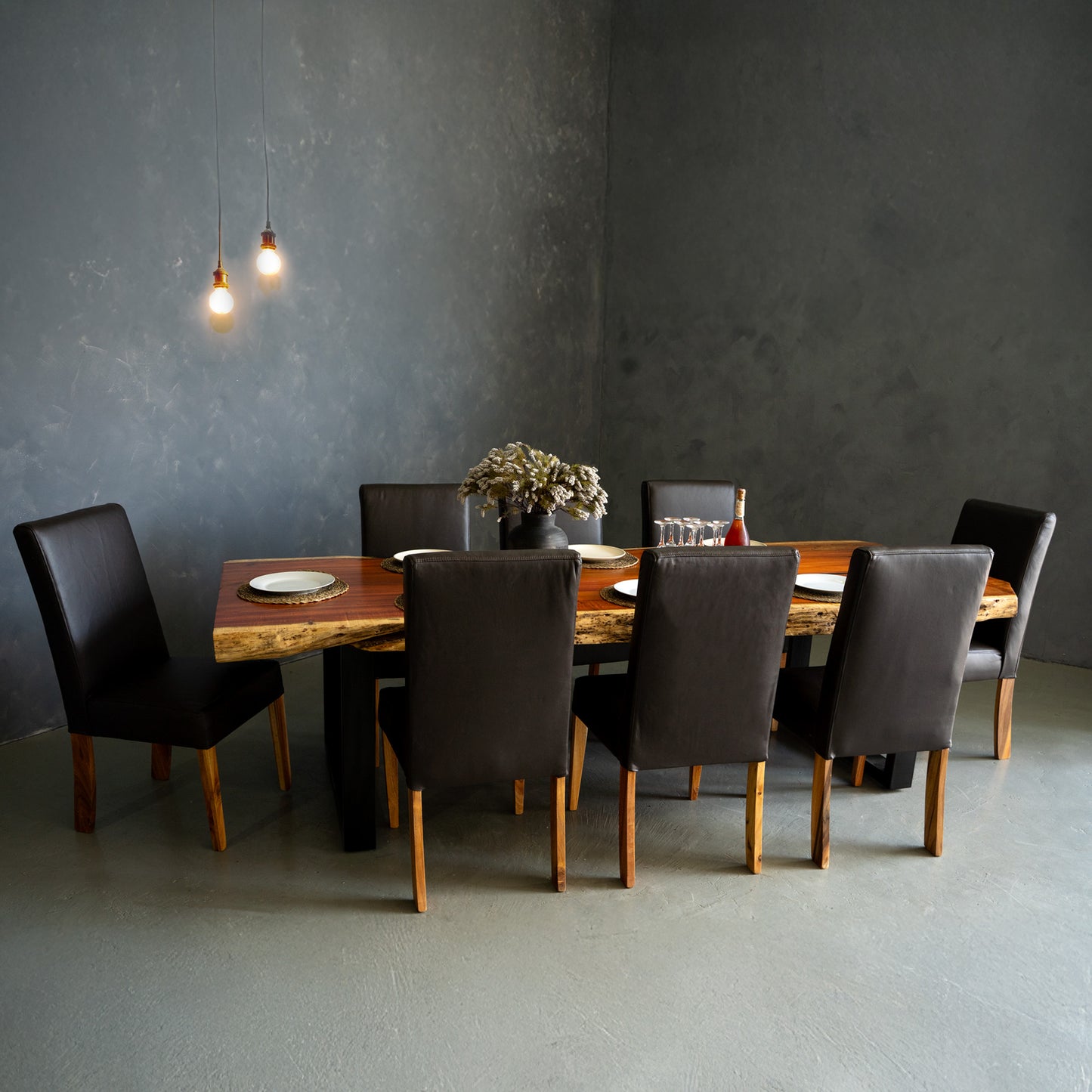 Blackwood Live Edge Dining Combo | Leather Chairs
