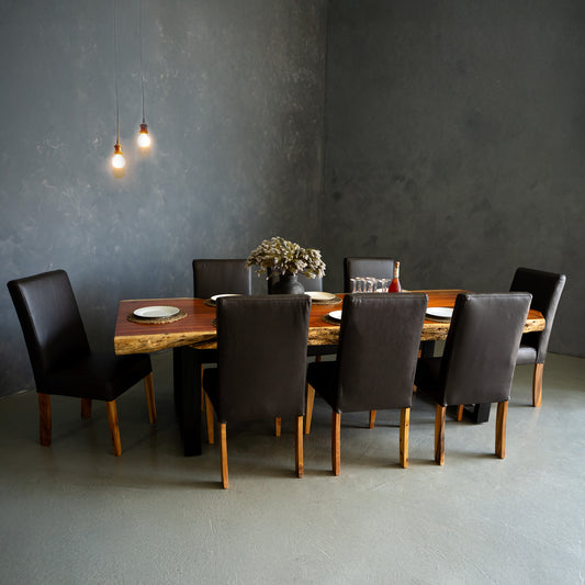 Blackwood Live Edge Dining Combo | Leather Chairs