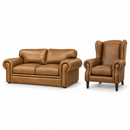 Namib Leather Couch & Wingback Combo - Ouhout