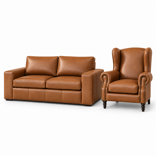 Zambezi Leather Couch & Wingback Combo