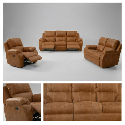 Three Action Full Leather Naku Butterscotch Recliner Set - 3 Seater Fixed, 2 Seater 2 Action, 1 Seater 1 Action - Ouhout