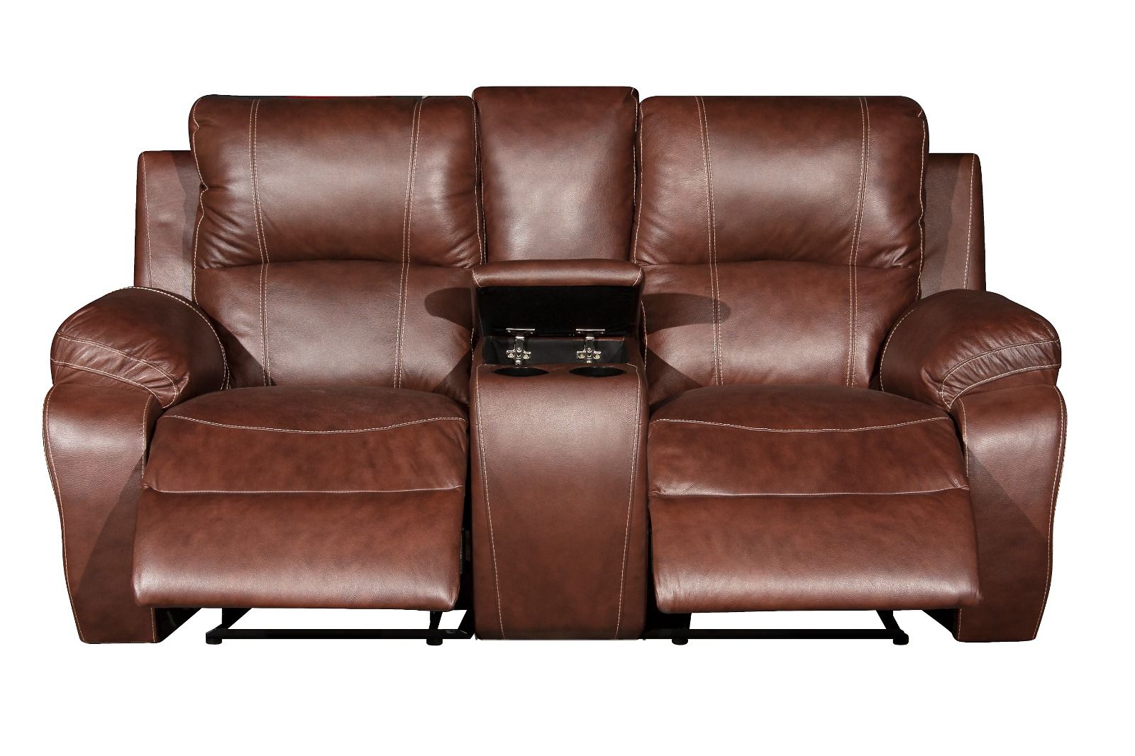 Three Action Full Leather Tobacco Recliner Set - 3 Seater Fixed, 2 Seater 2 Action, 1 Seater 1 Action - Ouhout