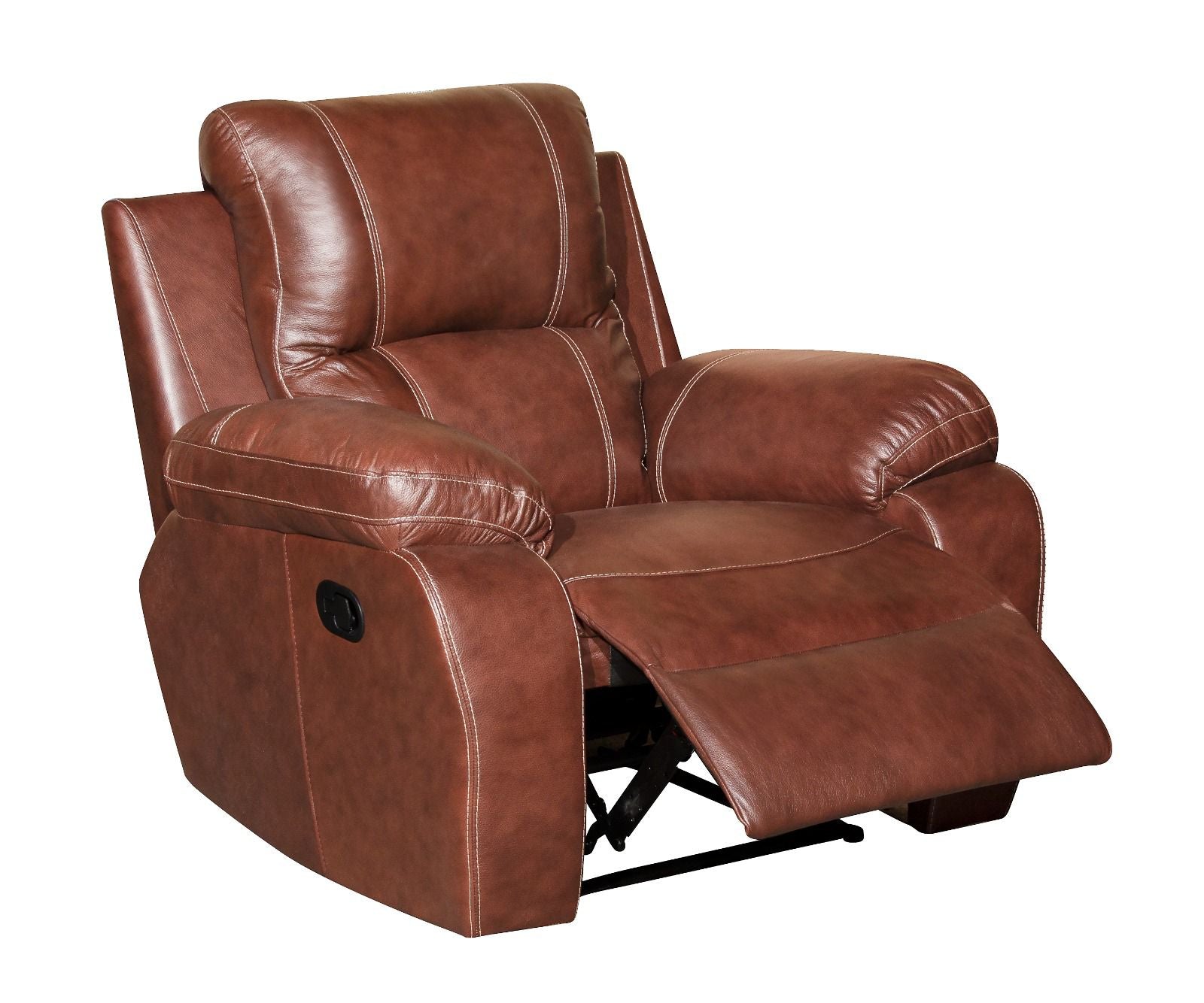 Three Action Full Leather Tobacco Recliner Set - 3 Seater Fixed, 2 Seater 2 Action, 1 Seater 1 Action - Ouhout