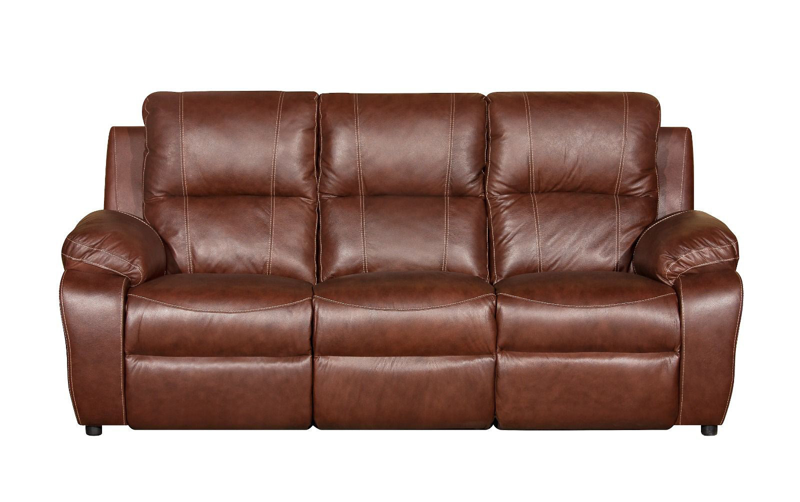 Three Action Full Leather Tobacco Recliner Set - 3 Seater Fixed, 2 Seater 2 Action, 1 Seater 1 Action - Ouhout