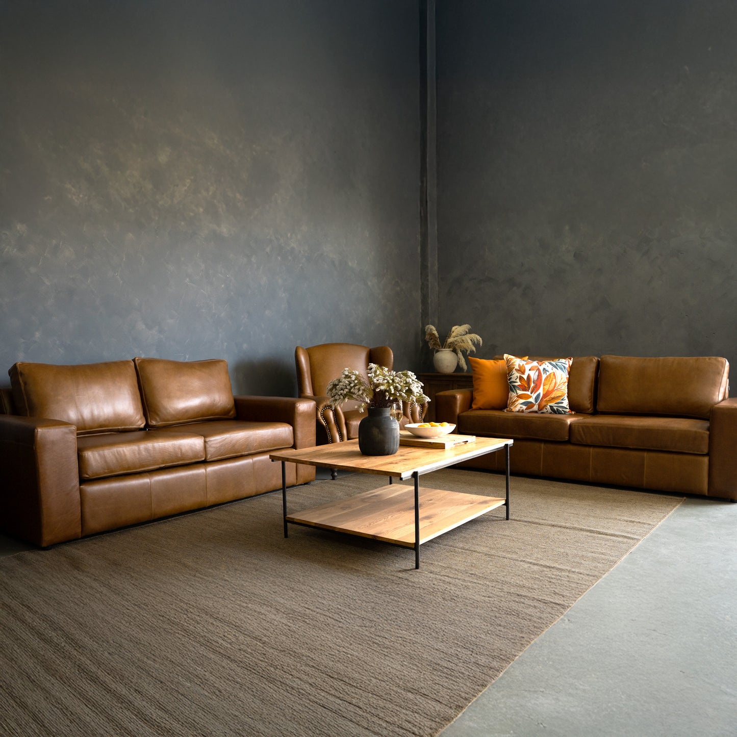 Zambezi Leather Wingback & Sofa Combo