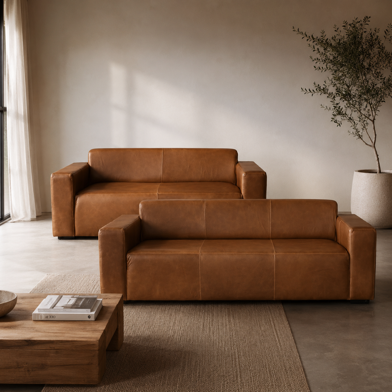 Zambezi 2 + 3 Seater Leather Sofa with Fixed Back