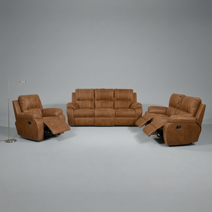 Three Action Full Leather Naku Butterscotch Recliner Set - 3 Seater Fixed, 2 Seater 2 Action, 1 Seater 1 Action - Ouhout